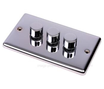 Polished Chrome Dimmer Switch - Triple 3 Gang 2Way - With Black Insert