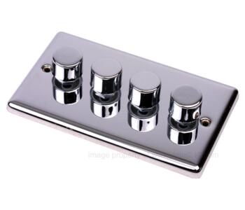 Polished Chrome Dimmer Switch - Quad 4 Gang 2Way - With Black Insert