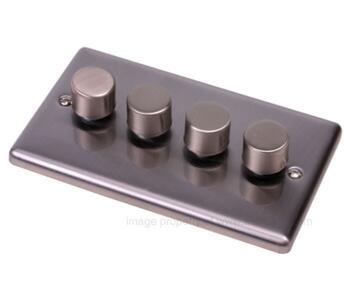 Brushed Satin Chrome Dimmer Switch - 4 Gang 2 Way - With White Insert