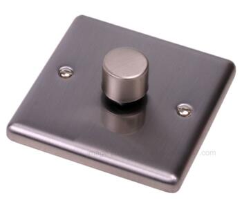 Brushed Satin Chrome Dimmer Switch - Single 2Way - With White Insert