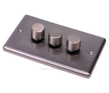 Brushed Satin Chrome Dimmer Switch -Triple 3G 2Way - With White Insert