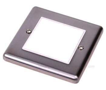 Brushed Satin Chrome 1 Gang 2 Module Data Plate - With White Insert