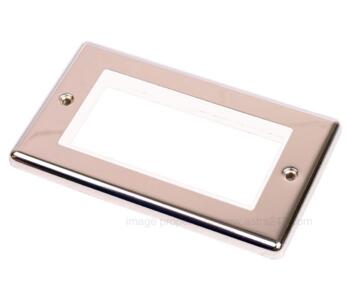 Brushed Satin Chrome 2 Gang 4 Module Data Plate - With White Insert