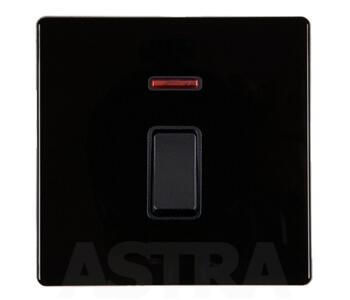 Jet Black 20A Double Pole Switch With Neon - Screwless With Black Interior