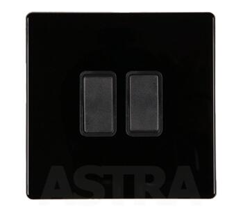 Jet Black Light Switch -Double 2 Gang 2 Way Twin - Screwless With Black Interior