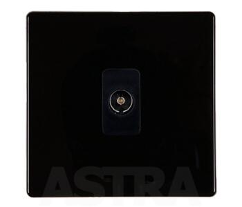 Jet Black TV Socket - 1 Gang Single Co-ax Outlet - Screwless With Black Interior