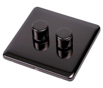 Screwless Black Nickel Dimmer Switch -Twin 2G 2Way - With Black Insert
