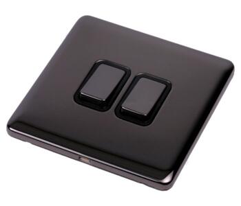 Screwless Black Nickel Light Switch Double 2G Twin - With Black Insert