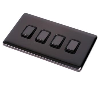 Screwless Black Nickel Light Switch Quad 4G 2Way - With Black Insert