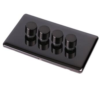 Screwless Black Nickel Dimmer Switch - 4 Gang 2Way - With Black Insert