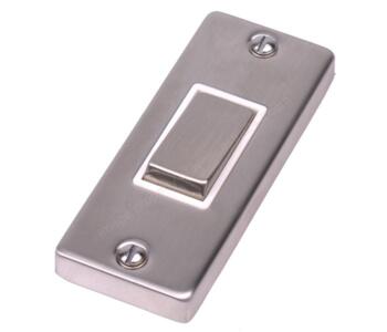 Stainless Steel 1 Gang Architrave Light Switch - With White Interior