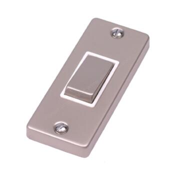 Pearl Nickel 1 Gang Architrave Light Switch - With White Interior