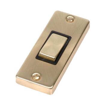 Satin Brass 1 Gang Architrave Light Switch - With Black Interior