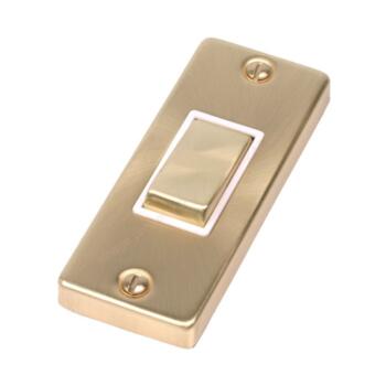 Satin Brass 1 Gang Architrave Light Switch - With White Interior