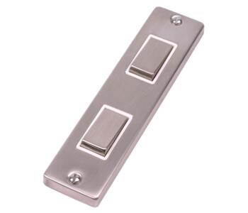 Stainless Steel 2 Gang Architrave Light Switch - With White Interior