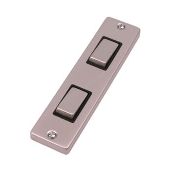 Pearl Nickel 2 Gang Architrave Light Switch - With Black Interior