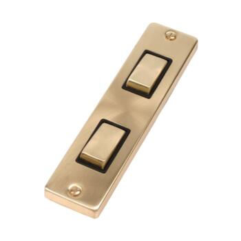 Satin Brass 2 Gang Architrave Light Switch - With Black Interior