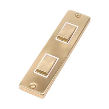 Satin Brass 2 Gang Architrave Light Switch - With White Interior