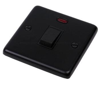 Matt Black 20A DP Switch with Neon - 1 Gang - With Black Interior