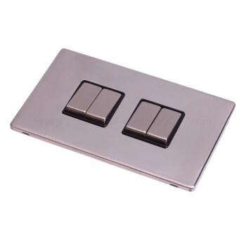 Screwless Stainless Steel Light Switch 4Gang Ingot - With Black Interior