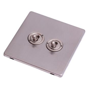 Screwless Stainless Steel Light Switch Twin Toggle - Pearl Nickel Toggle with Stainless Steel Plate