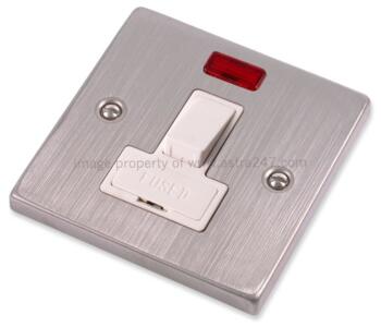 Stainless Steel Switched Fused Spur 13A -White Ins -  13A Switched Fused Spur/Neon -No Flex White Ins