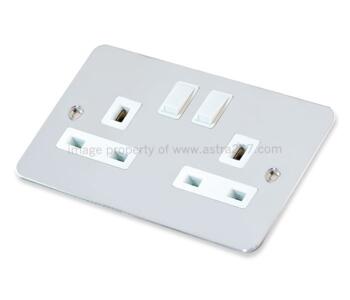 Flat Plate Polished Chrome 13A Switched Sockets - Double Socket 2 Gang Switched