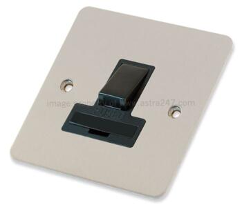 Flat Satin Chrome & Black 13A Switched Fused Spur - 13A DP Switched Fused Spur