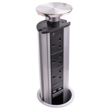 Stainless Steel Pop Up Socket With 2 x USB - Brushed Steel 