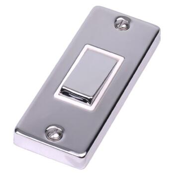 Polished Chrome Architrave Light Switch - With White Interior