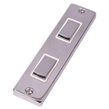 Polished Chrome Double Architrave Light Switch - 2 Gang With White Interior