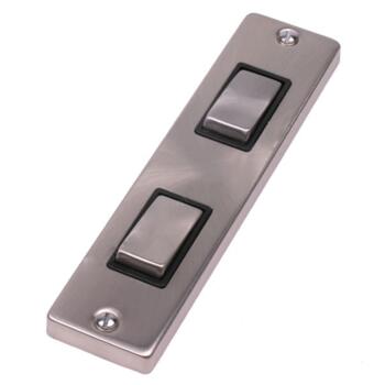 Satin Chrome 2 Gang Architrave Light Switch - With Black Interior