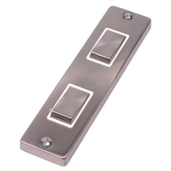Satin Chrome 2 Gang Architrave Light Switch - With White Interior