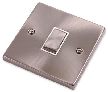 Satin Chrome Light Switch - Single 1 Gang 2 Way - With White Interior