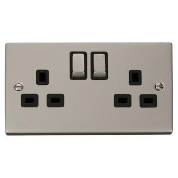 Pearl Nickel Double Socket Ingot 2Gang Switched - With Black Interior