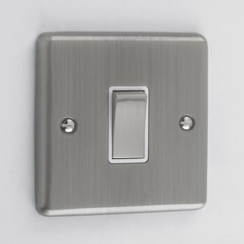 Windsor Brushed Chrome Single 1 Gang Light Switch - With White Interior