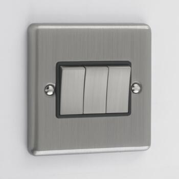 Windsor Brushed Chrome Triple 3 Gang Light Switch - With Black Interior
