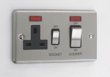 Windsor Brushed Chrome Cooker Switch With Socket  - With Black Interior