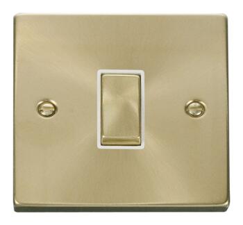 Satin Brass Light Switch - Single 1 Gang 2 Way - White Interior