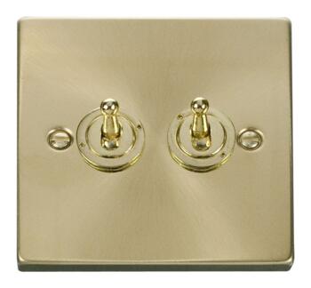 Satin Brass Toggle Switch - Double 2 Gang Twin - Satin Brass 