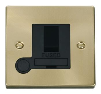 Satin Brass Switched Fused Spur 13A DP - With Black Interior