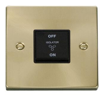 Satin Brass Fan Isolator Switch - 10A 1 Gang - With Black Interior