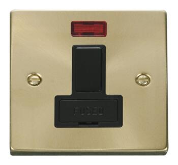 Satin Brass 13A Switched Fused Spur & Neon - With Black Interior