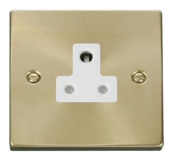 Satin Brass Single Round Pin Socket - 5A 1 Gang - White Interior