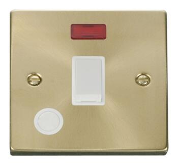 Satin Brass 20A DP Switch & Neon - Flex Out - With White Interior