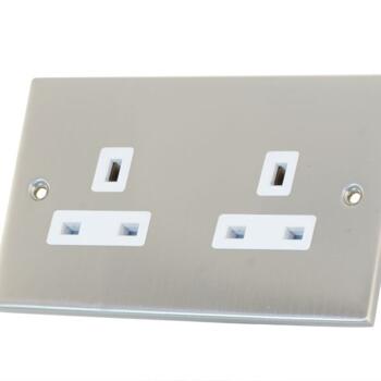 Slimline 13A Double Unswitched Socket-Satin Chrome - With White Interior
