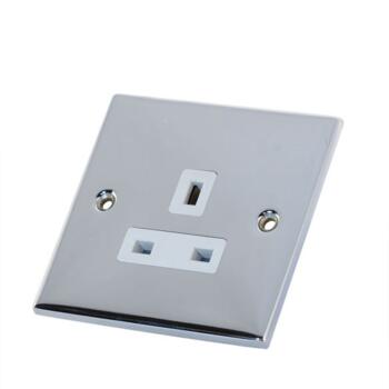 Slimline 13A Single Unswitched Socket - P/Chrome - With White Interior