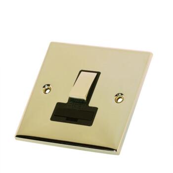 Slimline 13A Switched Fused Spur - Polished Brass - With Black Interior