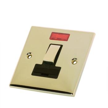 Slimline 13A Switched Fused Spur Neon Pol / Brass - With Black Interior