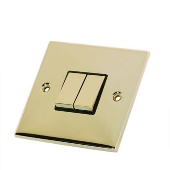 Slimline 2 Way Double Light Switch- Polished Brass - With Black Interior